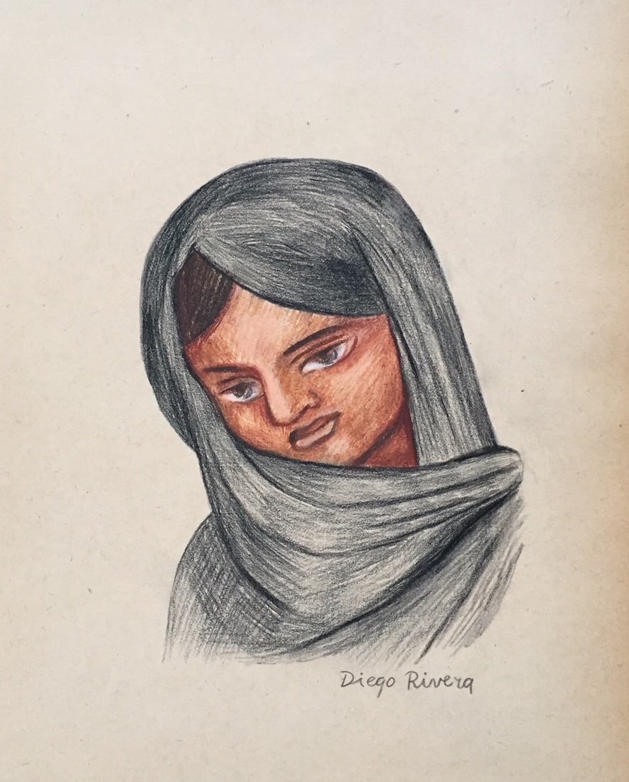 Diego Rivera mixed media on paper Mexican art (1 of 2)