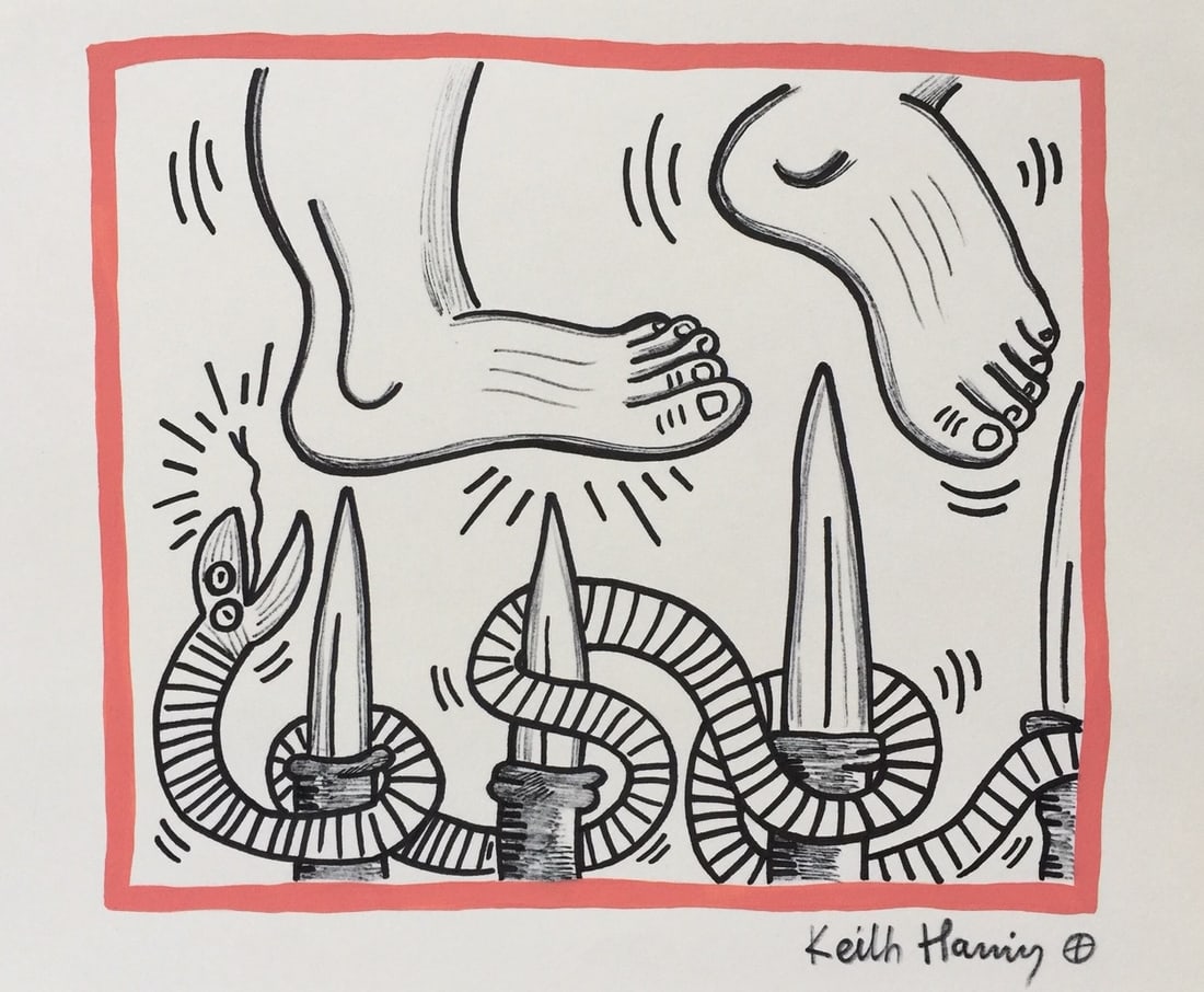 Mixed media American Pop Art Keith Haring snake knife (1 of 2)