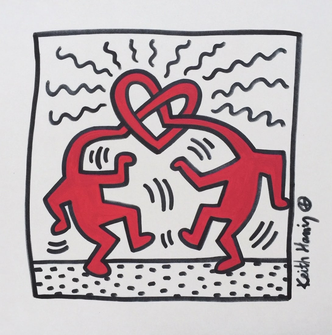 Keith Haring mixed media on paper American Pop Art heart (1 of 2)