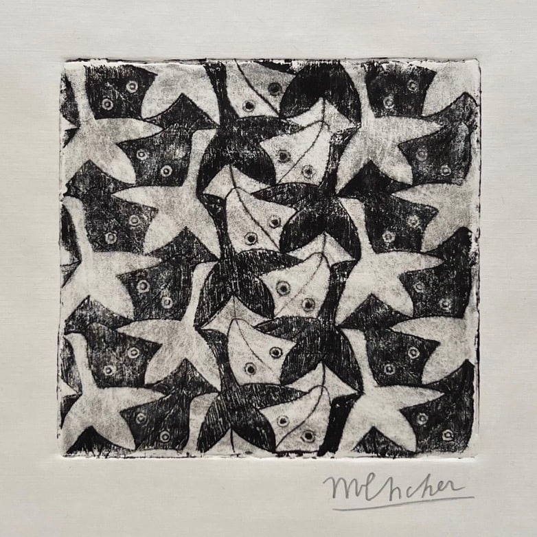 M.C. Escher linocut etching on paper Dutch Op Art (1 of 2)
