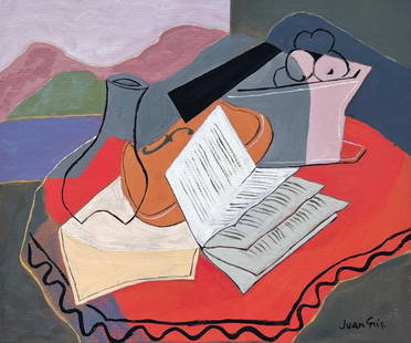 Juan Gris goache on paper Spanish Cubism still life book: Gouache on paper, painting. Signed lower right. From a private collection. 8 x 9,6 in. (20,5 x 24,5 cm). Juan Gris (1887-1927, Spanish). It is being sold in the manner or style of the artist. Depicts