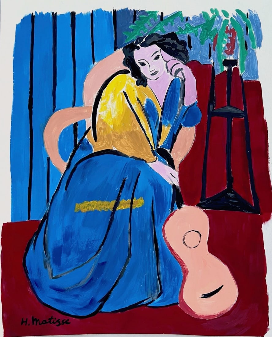 Tempera on paper Henri Matisse Expressionism French woman guitar (1 of 2)