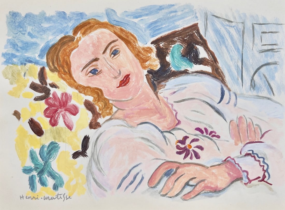 Gouache on paper Expressionism French Henri Matisse woman portrait painting (1 of 2)