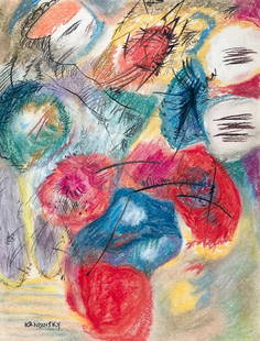 Wassily Kandinsky mixed media on paper Russian abstract geometric: Mixed media on paper. Signed lower left. From a private collection. 10 x 13 in. (25,3 x 33 cm). Wassily Kandinsky (1866-1944, Russian). It is being sold in the manner or style of the artist. Abstract