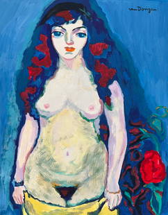 Kees Van Dongen after Dutch Fauvist tempera on paper nude woman painting: Tempera on paper, painting. From a private collection. 7,9 x 10 in. (20 x 25,4 cm). Cornelis Theodorus Maria 'Kees' van Dongen (1877-1968, Dutch). It is being sold in the manner or style of the artist