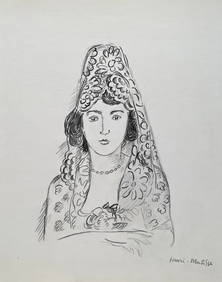 Henri Matisse style of Expressionist French charcoal drawing woman portrait (1 of 2)