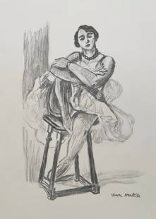 Charcoal on paper Henri Matisse after French Expressionist woman ballerina dancer: Charcoal on paper, drawing. 8,9 x 12,2 in. (22,5 x 31 cm). From a private collection. Henri Matisse (1869-1954, French). It is being sold in the manner or style of the artist. The painting depicts a