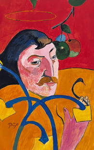 Paul Gauguin after Post-Impressionism French tempera on paper portrait: Tempera on paper, painting. From a private collection. 5,5 x 8,7 in. (14 x 22 cm). Paul Gauguin (1848-1903, French). It is being sold in the manner or style of the artist. Depicts a portrait of a man.