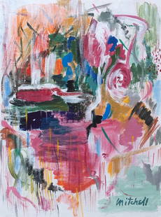 Joan Mitchell after American Abstract Expressionism mixed media on canvas on c/b: Mixed media on canvas on cardboard, painting. From a private collection. 7 x 9,4 in. (17,8 x 24 cm). Joan Mitchell (1925-1992, American). It is being sold in the manner or style of the artist. Abstrac