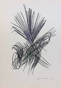 Pastel on paper Hans Hartung after French German Abstract drawing: Pastel on paper, drawing. From a private collection. 7,9 x 11,2 in. (20 x 28,5 cm). Hans Hartung (1904-1989, French-German). It is being sold in the manner or style of the artist. Abstract composition