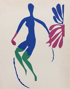 Henri Matisse vintage litho print Expressionism French: Vintage litho print on thin paper. From a private collection. 9,2 x 12 in. (23,5 x 30,5 cm). Henri Matisse (1869-1954, French). The print depicts a composition with a body figure and a leaf shape.