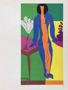 Henri Matisse vintage litho print Expressionism French nude female figure collage: Vintage litho print on thin paper. Signed in plate lower left. Offset printing. 9,2 x 12 in. (23,5x 30,5 cm). Henri Matisse (1869-1954, French). The print depicts a nude female figure.