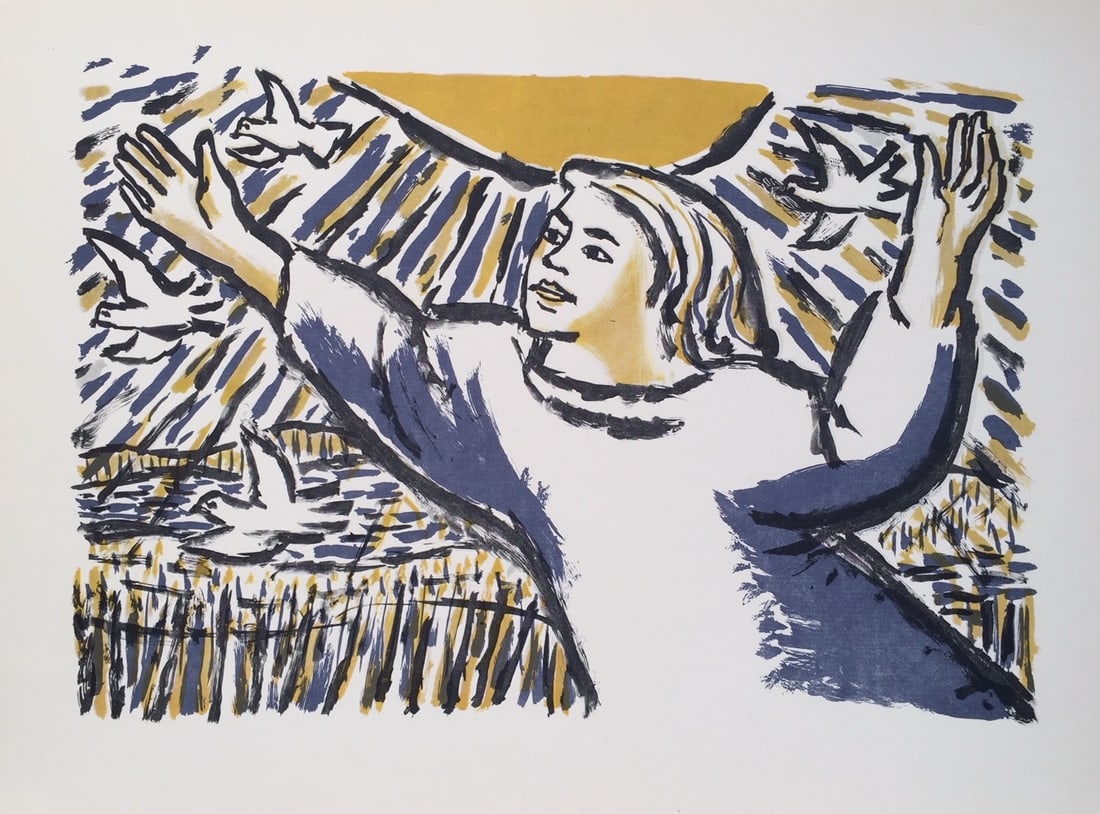 Arno Mohr German vintage litho print peace girl portrait dove (1 of 3)