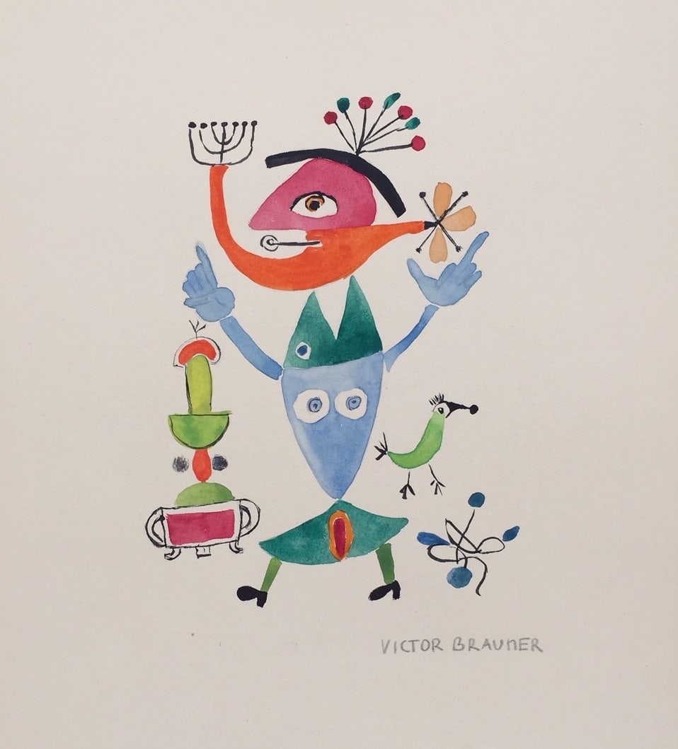 Watercolor Victor Brauner after Romanian French Surrealism figure (1 of 2)