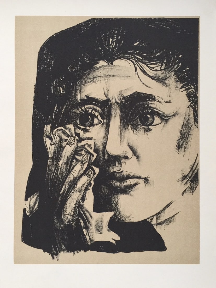 Vintage Litho print Chilean José Venturelli woman portrait (1 of 3)