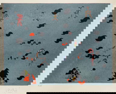 Lithograph Joan Miro after Spanish Surrealism abstract blue: Lithograph on paper. Lower left edition. From a private collection. Joan Miro (1893-1983, Spanish). It is being sold in the manner or style of the artist. Paper size: 15,7 x 19,7 in. (40 x 50 cm).
