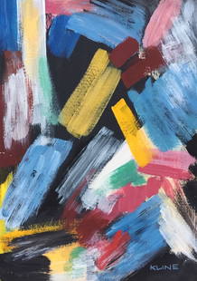 Tempera painting Franz Kline after American Abstract Expressionism: Tempera on paper on cardboard, painting. From a private collection. 9,6 x 13,7 in. (24,5 x 34,7 cm). Franz Kline (1910-1962, American). It is being sold in the manner or style of the artist. Depicts