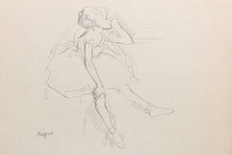 Drawing on paper Edgar Degas after French Impressionism study ballet: Graphite, drawing on paper. 7,9 x 11,3 in. (20 x 28,6 cm). From a private collection. Edgar Degas (French, 1834-1917). It is being sold in the manner or style of the artist. Study. Training in ballet