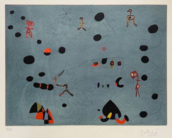 Lithograph Joan Miro after Spanish Surrealism abstract blue (1 of 3)