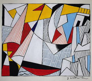 Mixed media on paper Roy Lichtenstein after American Pop Art study (1 of 2)