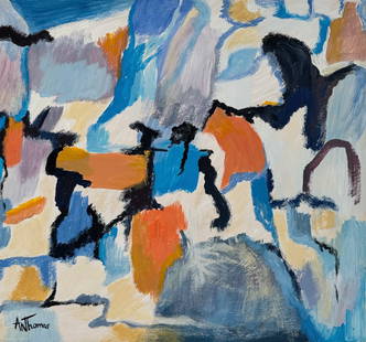 Alma Thomas after Afr American Expressionism painting 1891-1978: Painting on cardboard. From a private collection. 11 x 11,8 in (28 x 30 cm). Alma Woodsey Thomas (1891-1978, African-American). It is being sold in the manner or style of the artist. Featuring an abst