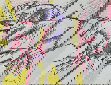 Drawing on paper Roy Lichtenstein after American Pop Art study horsemen (1 of 2)