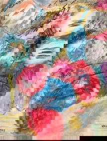 Wassily Kandinsky style of Russian Abstract mixed media on paper geometric shapes (1 of 2)