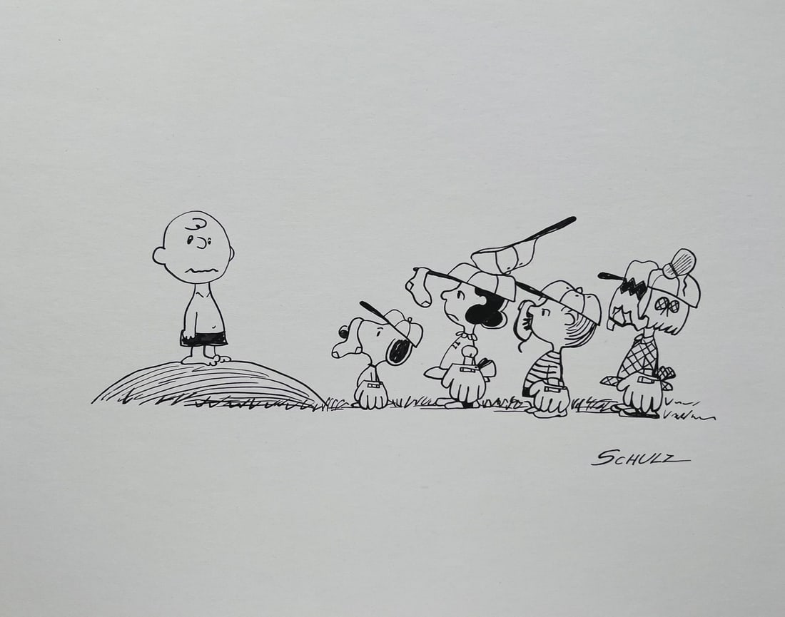 Ink on paper American comics Charles Schulz style of children drawing Snoopy (1 of 2)