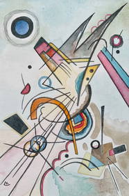 Wassily Kandinsky style of Russian Abstract watercolor on canvas on cardboard (1 of 2)