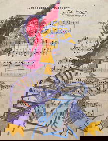 Pablo Picasso after Spanish Cubist pastel painting music paper woman (1 of 2)