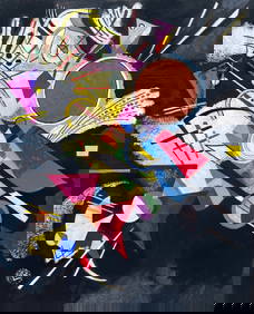 Wassily Kandinsky style of Russian Abstract tempera on cardboard painting (1 of 2)