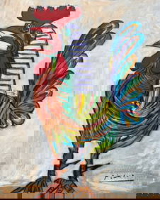 Pablo Picasso after Spanish Cubism mixed media on paper art rooster (1 of 2)