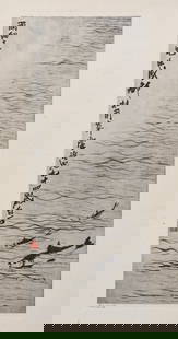 Chinese calligraphy Qi Baishi vintage litho on paper Asian: Vintage litho print on paper, limited edition. Signed lower left edition 14/235, 'Fish'. From a private collection. Paper size: 10,2 x 14,9 in. (26 x 38 cm). Artist: Qi Baishi (1864-1957, Chinese). Th