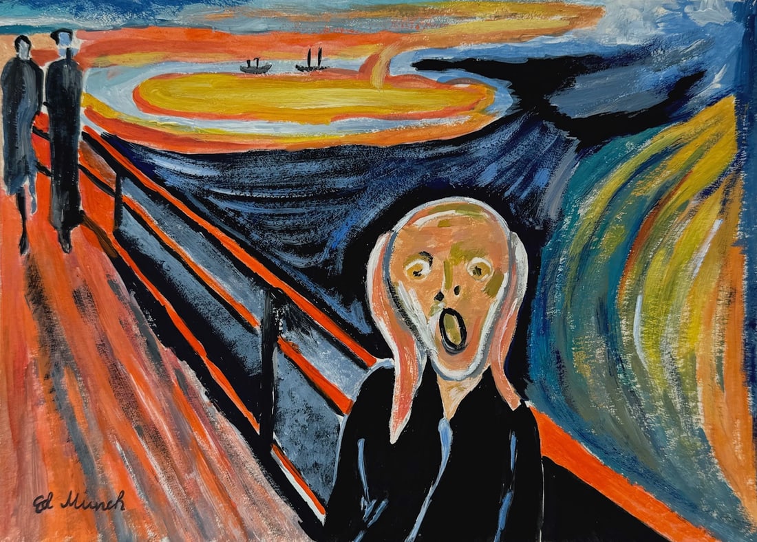 Edvard Munch after Norwegian Expressionism 1863-1944 tempera painting portrait: Tempera on paper, painting. From a private collection. 6,5 x 9,1 in. (16,5 x 23 cm). Edvard Munch (1863-1944, Norwegian). It is being sold in the manner or style of the artist. Depicts a portrait of a