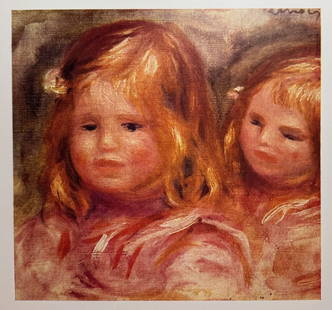 Auguste Renoir vintage lithograph print French children: Vintage fine art lithograph print "Two childrens heads". From a private collection. Auguste Renoir (1841-1919, French). The lithograph depicts two children's heads. The lithograph print plate image