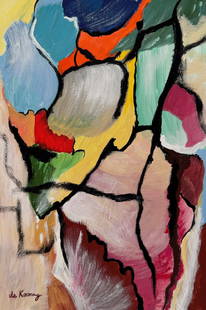 Oil painting Willem de Kooning after Dutch Abstract: Oil on canvas on cardboard, painting. From a private collection. 7,8 x 11,6 in. (19,7 x 29,5 cm). Willem de Kooning (1904-1997, Dutch). It is being sold in the manner or style of the artist.