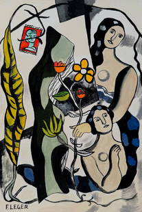 Fernand Leger after French gouache painting 1881-1955: Gouache on canvas on cardboard, painting. From a private collection. 7,8 x 11,6 in. (19,7 x 29,5 cm). Fernand Leger (1881-1955, French). It is being sold in the manner or style of the artist. Depicts