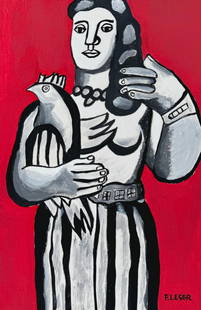 Fernand Leger after French gouache painting woman portrait: Gouache on paper, painting. 5,9x 9,1 in. (15 x 23,1 cm). Fernand Leger (1881-1955, French). It is being sold in the manner or style of the artist. Depicts a composition with a woman.