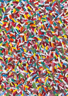 Oil on paper Sol Lewitt after American Minimalist Abstract: Oil on paper, painting. From a private collection. 6,5 x 9,1 in. (16,4 x 23 cm). Sol Lewitt (1928-2007, American). It is being sold in the manner or style of the artist. Abstract composition.