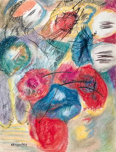 Wassily Kandinsky style of Russian Abstract mixed media on paper geometric shapes: Mixed media on paper. From a private collection. 10 x 13 in. (25,3 x 33 cm). Wassily Kandinsky (1866-1944, Russian). It is being sold in the manner or style of the artist. Abstract composition with ge