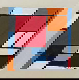 Piet Mondrian style of Abstract Dutch acrylic on paper painting: Acrylic on paper, painting. From a private collection. 9,1 x 10,6 in. (23 x 27 cm). Piet Mondrian (1872-1944, Dutch). It is being sold in the manner or style of the artist. Depicts an abstract