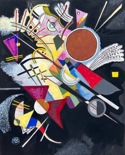 Wassily Kandinsky style of Russian Abstract tempera on cardboard painting: Tempera on thin cardboard, painting. From a private collection. 8,1 x 10 in. (20,5 x 25,4 cm). Wassily Kandinsky (1866-1944, Russian). It is being sold in the manner or style of the artist. Abstract