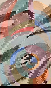 Sonia Delaunay after French Ukrainian Orphism watercolor on paper painting circles: Watercolor and pencil on paper. From a private collection. Sonia Delaunay (1885-1979, Ukrainian, French). It is being sold in the manner or style of the artist. 7,2 x 12,1 in. (18,2 x 30,8 cm). Abstra