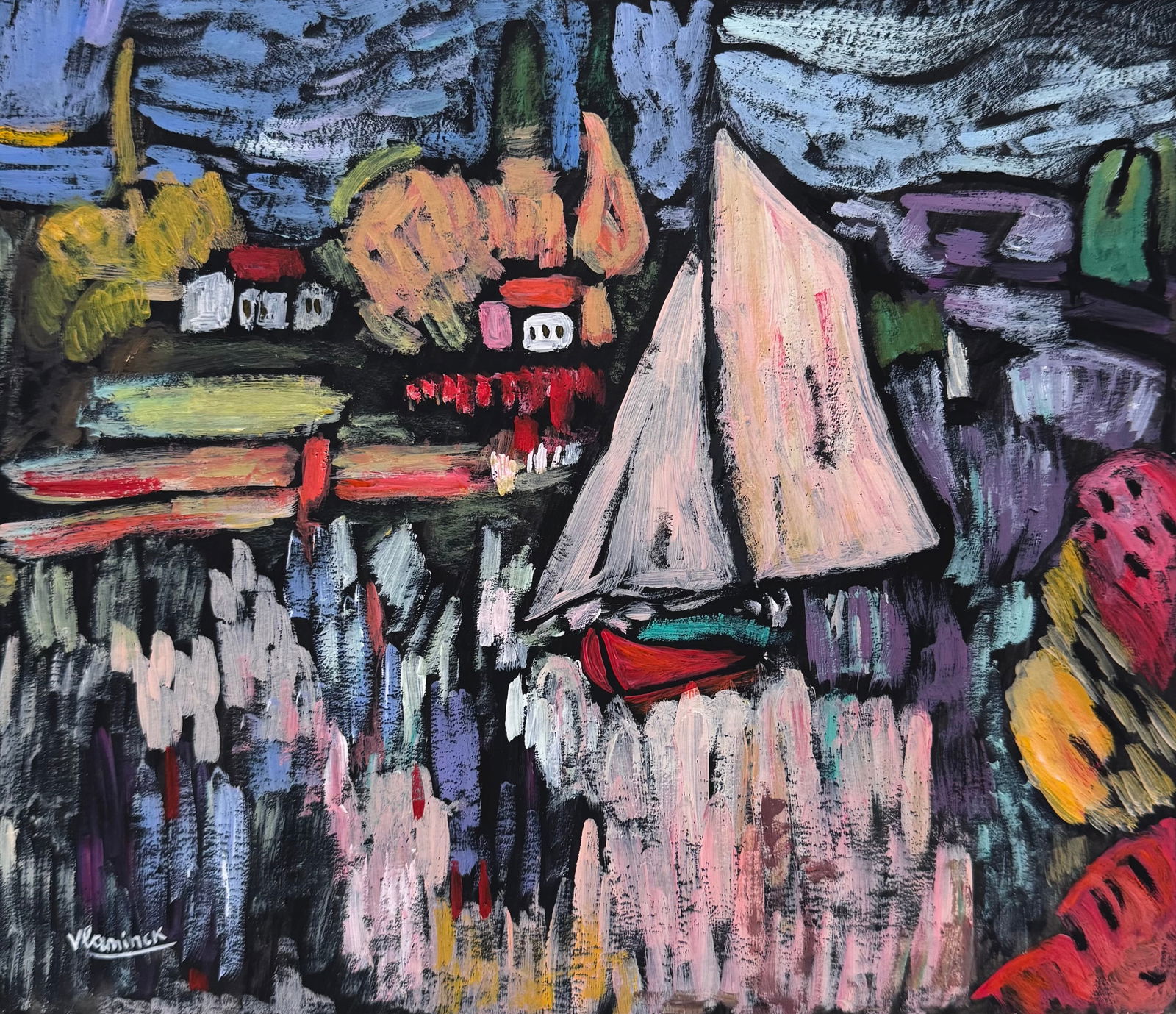 Maurice de Vlaminck after French Fauvist tempera painting sailboat 1876-1958 (1 of 2)