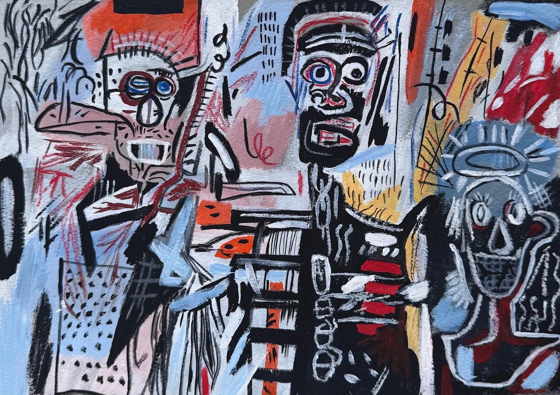 Mixed media painting Jean Michel Basquiat after American Abstract Expressionist (1 of 2)