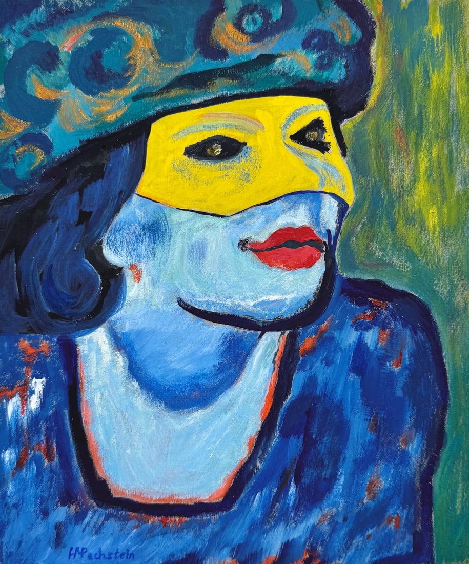 Tempera painting Hermann Max Pechstein after German Expressionist: Tempera on paper, painting. From a private collection. 7,9 x 9,5 in. (20 x 24 cm). Hermann Max Pechstein (1881-1955, German). It is being sold in the manner or style of the artist. The painting depict