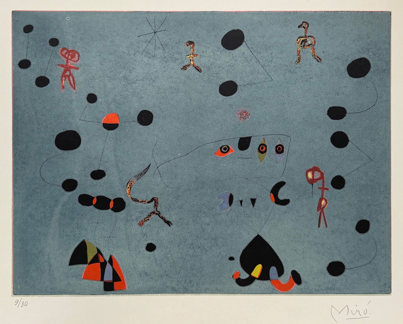 Lithograph Joan Miro after Spanish Surrealism abstract blue (1 of 3)