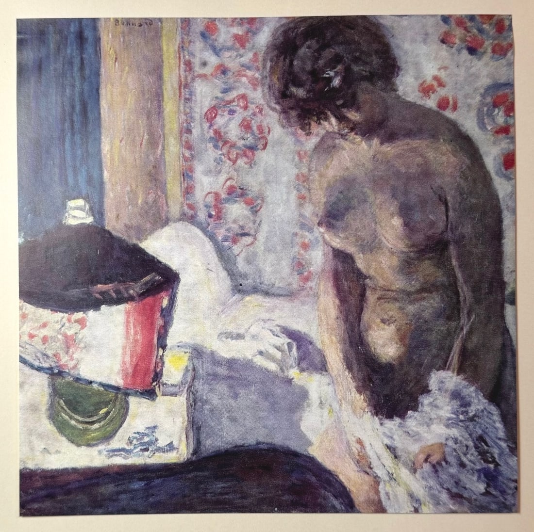 Pierre Bonnard vintage lithograph print French nude: Vintage fine art lithograph print "Nude by the lamp". From a private collection. Pierre Bonnard (1867-1947, French). The lithograph depicts a nude woman with a lamp. The lithograph print plate image m