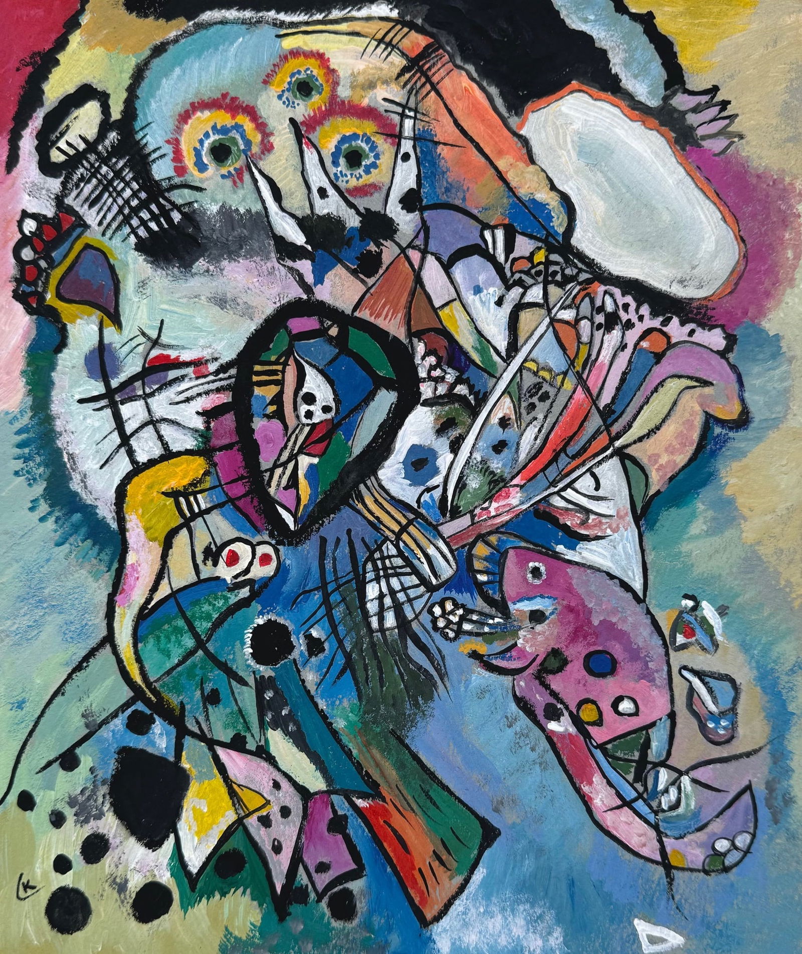 Tempera on paper Wassily Kandinsky after Russian Abstract shapes (1 of 2)