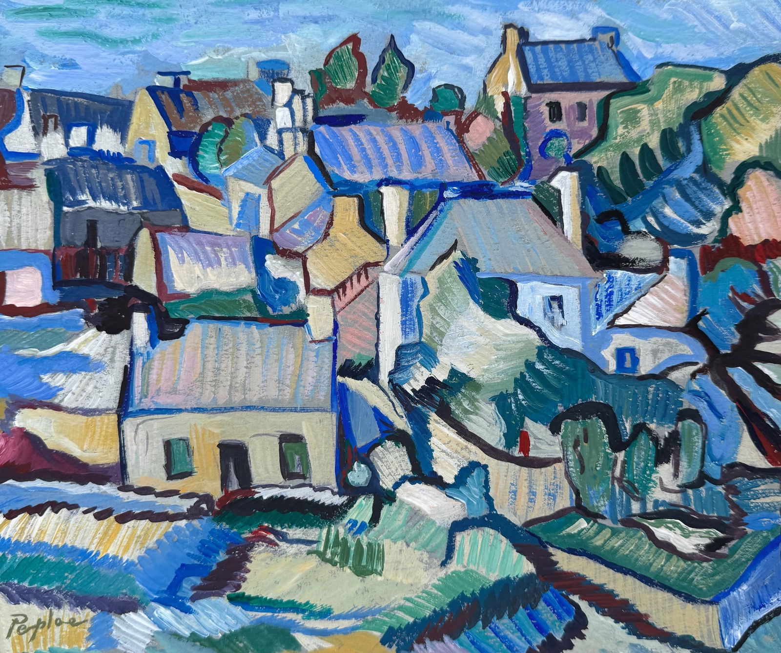 Tempera on paper Samuel John Peploe after Post-Impressionist British landscape (1 of 2)